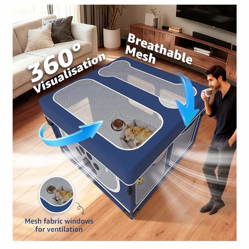 1 Min Setup Portable Puppy🐶Playpen Box for Home🏡Dog🐕Cat🐈Rabbit🐇43.3"x43.3"x27.1" - Picture 7 of 10